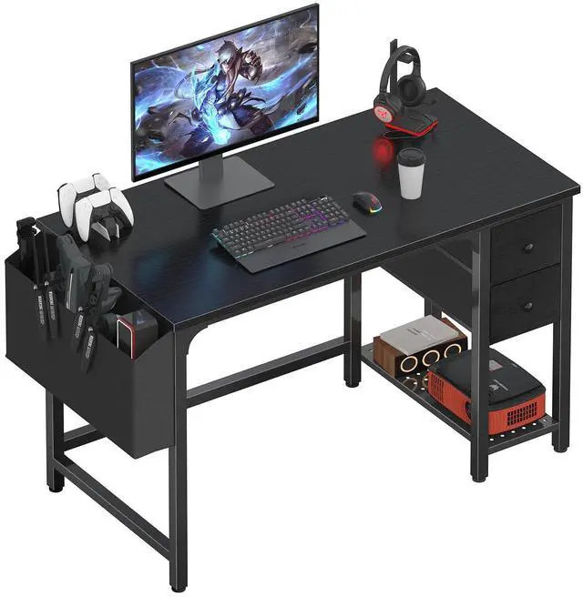 Main image of Computer Desk with Fabric Drawers, 40 Inch Reversible Gaming Desk for Small Space Home Office, Modern Simple Study Writing Table PC Desks for Bedroom, Black