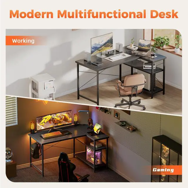 Alt view image 2 of 7 - Small L Shaped Computer Desk, Reversible Gaming Desk with Storage Shelves, Corner Gamer Desk Table, Study Writing Table