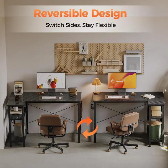 Alt view image 6 of 7 - Small L Shaped Computer Desk, Reversible Gaming Desk with Storage Shelves, Corner Gamer Desk Table, Study Writing Table