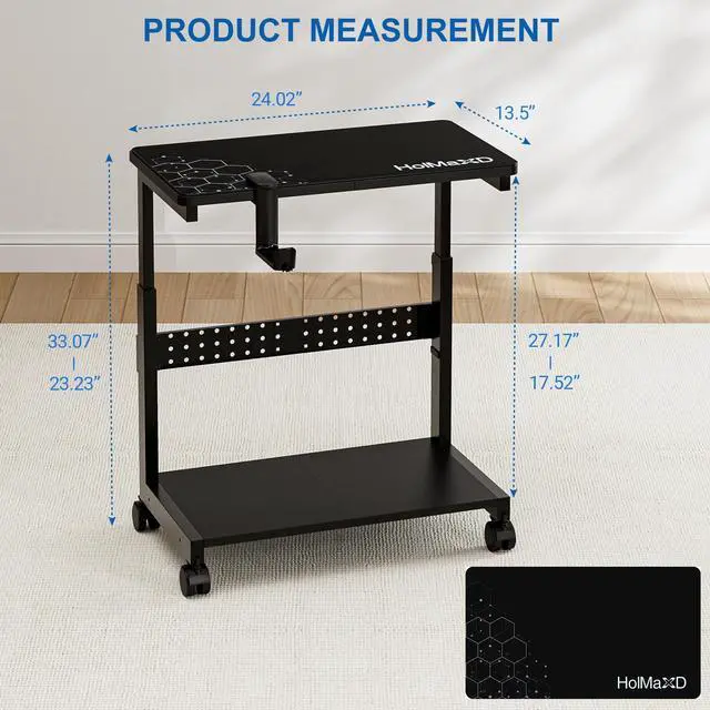 Alt view image 7 of 7 - Height Adjustable Computer Tower Stand, 2-Tier ATX-Case CPU Holder with Mouse Pad & Headphone Stand, Mobile PC Standing Under Desk, Home Office Gaming Accessories, Computer Cart Wheels, Black