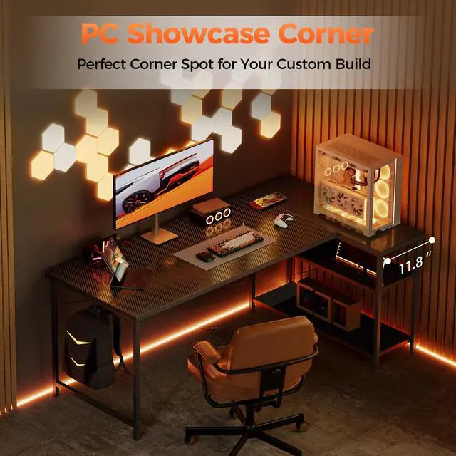 Alt view image 7 of 7 - Small L Shaped Computer Desk, Reversible Gaming Desk with Storage Shelves, Corner Gamer Desk Table, Study Writing Table