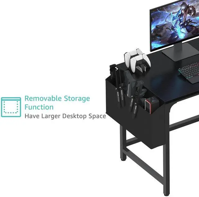 Alt view image 6 of 7 - Computer Desk with Fabric Drawers, 40 Inch Reversible Gaming Desk for Small Space Home Office, Modern Simple Study Writing Table PC Desks for Bedroom, Black