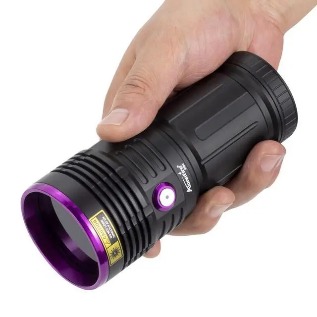 Alt view image 6 of 7 - SV84 365nm UV Flashlight Strong 45W USB C Rechargeable Black Light for Pet Urine Detection, Resin Curing, Scorpion, Fishing, Minerals, Cure Glue with UV Protective Glasses, 4PCS Battery