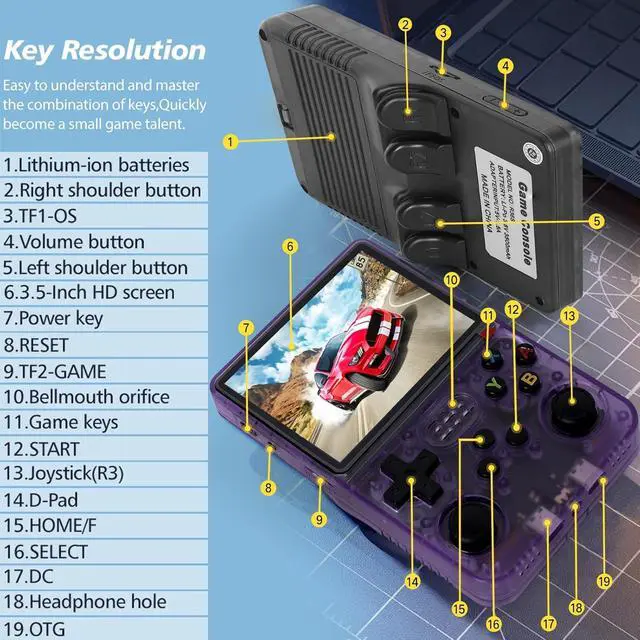 Alt view image 7 of 7 - R36MAX Retro Handheld Game Console with 4.0" IPS HD Screen, Portable Gaming Handheld Supporting 30+ Emulators, 1.5GHz Processor, 4000mAh Battery, 64GB Storage, Built-in Retro Arcade Games