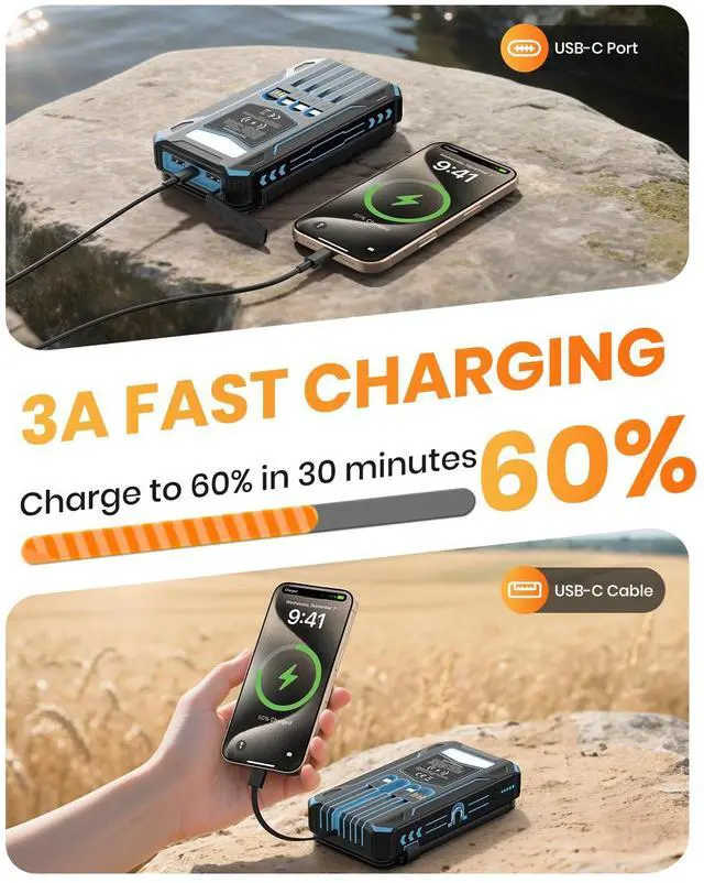 Alt view image 4 of 7 - Solar Power Bank 48000mAh Wireless Battery Pack with 4 Cables