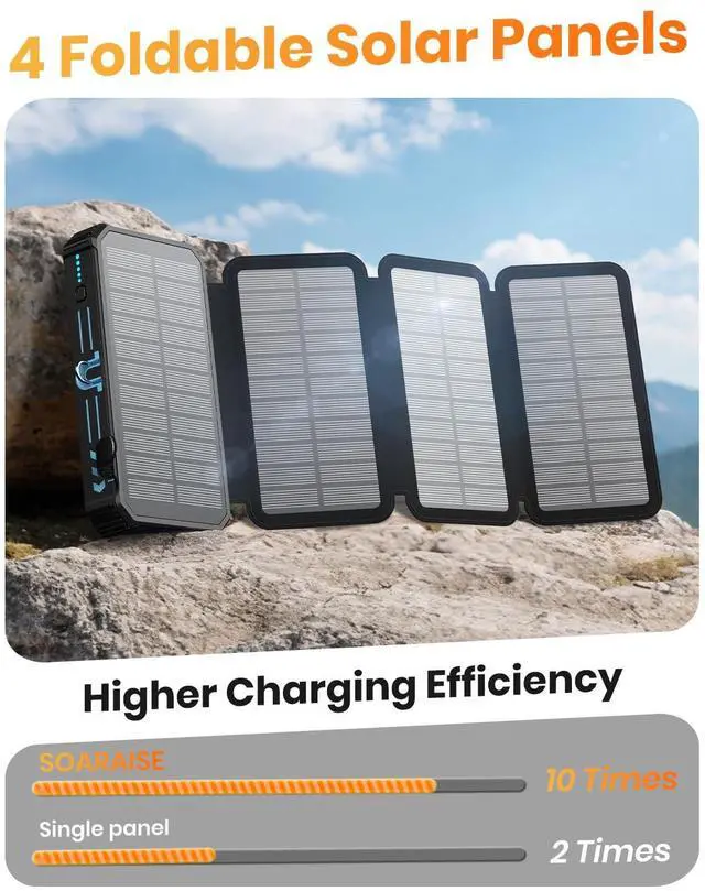 Alt view image 3 of 7 - Solar Power Bank 48000mAh Wireless Battery Pack with 4 Cables