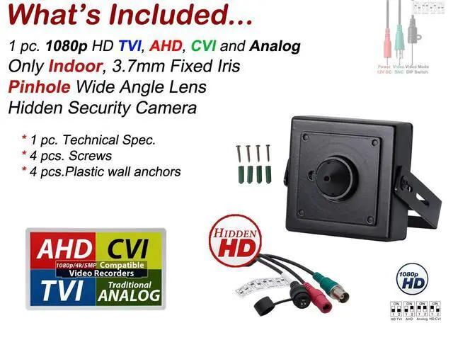 Alt view image 2 of 7 - 1080p HD 4in1 AHD TVI CVI, Analog Indoor Mini Hidden Camera with Wide Angle Pinhole Lens