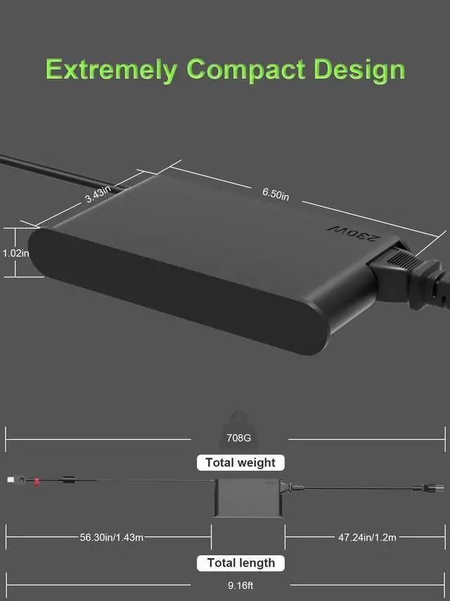 Alt view image 3 of 7 - 230W Charger Compatible with Lenovo Legion Y920 Y740 Y730 Y720 Y545 Y540,Legion Pro/Slim 5 5i 5P 7 S7 C7,Thinkpad P73 P72 P71 P70 P53 P52 Laptop Suitable for Travel and Office use