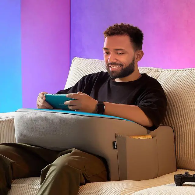 Main image of Reading Pillow with Armrests Extra Large Memory Foam Gaming Pillow for Adult, Lap Desk for Laptop, Arm Rest for Working, Crocheting, Playing Game or Siting in Bed, Floor, Sofa, (Grey)