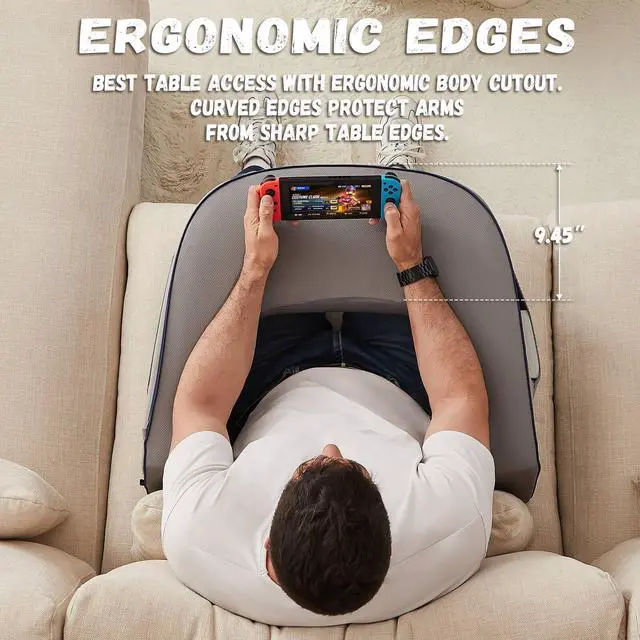 Alt view image 2 of 7 - Reading Pillow with Armrests Extra Large Memory Foam Gaming Pillow for Adult, Lap Desk for Laptop, Arm Rest for Working, Crocheting, Playing Game or Siting in Bed, Floor, Sofa, (Grey)