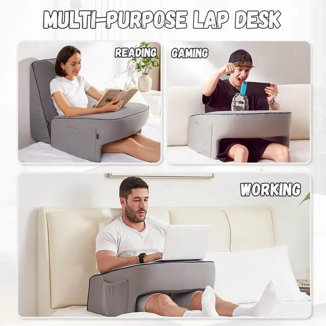 Alt view image 3 of 7 - Reading Pillow with Armrests Extra Large Memory Foam Gaming Pillow for Adult, Lap Desk for Laptop, Arm Rest for Working, Crocheting, Playing Game or Siting in Bed, Floor, Sofa, (Grey)
