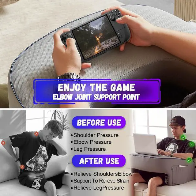 Alt view image 4 of 7 - Reading Pillow with Armrests Extra Large Memory Foam Gaming Pillow for Adult, Lap Desk for Laptop, Arm Rest for Working, Crocheting, Playing Game or Siting in Bed, Floor, Sofa, (Grey)