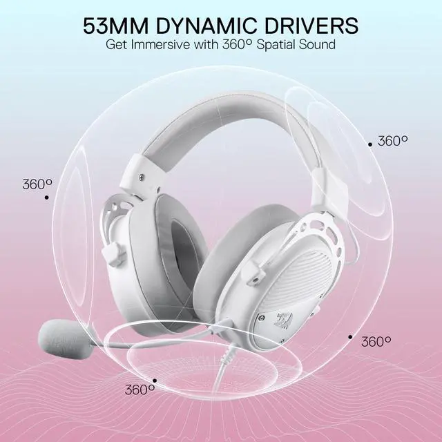 Alt view image 2 of 7 - H730 USB Wired Gaming Headset - 53mm Drivers, 360° Spatial Sound, Detachable Noise-Canceling Microphone, Magnetic Replaceable Ear Cushions, Over-Ear Headphones Works for PC/PS4, White