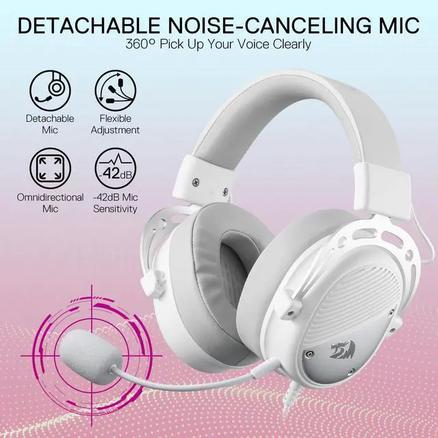 Alt view image 4 of 7 - H730 USB Wired Gaming Headset - 53mm Drivers, 360° Spatial Sound, Detachable Noise-Canceling Microphone, Magnetic Replaceable Ear Cushions, Over-Ear Headphones Works for PC/PS4, White