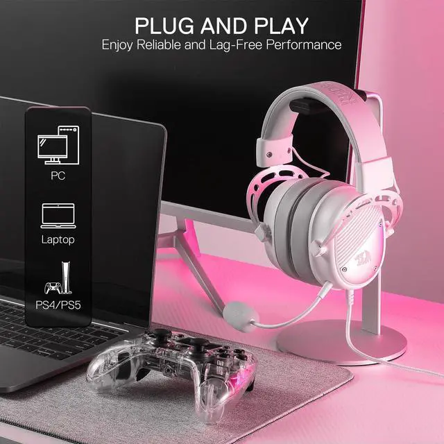 Alt view image 6 of 7 - H730 USB Wired Gaming Headset - 53mm Drivers, 360° Spatial Sound, Detachable Noise-Canceling Microphone, Magnetic Replaceable Ear Cushions, Over-Ear Headphones Works for PC/PS4, White