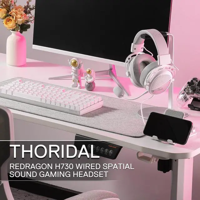 Alt view image 7 of 7 - H730 USB Wired Gaming Headset - 53mm Drivers, 360° Spatial Sound, Detachable Noise-Canceling Microphone, Magnetic Replaceable Ear Cushions, Over-Ear Headphones Works for PC/PS4, White