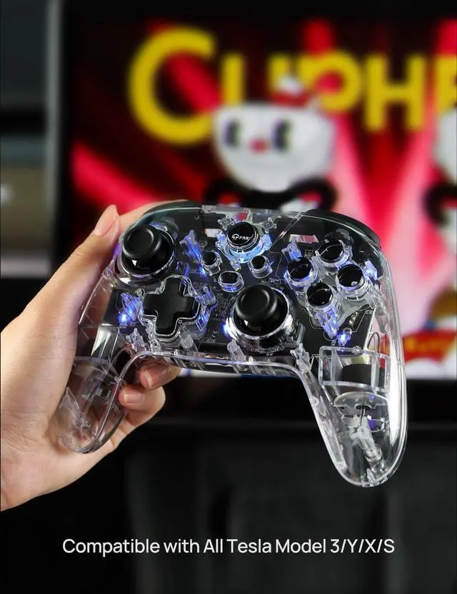 Alt view image 2 of 7 - Wireless Game Controller for Tesla Model 3/Y/S/X, Multi-Device Crystal Clear Controller with 7-Colors LED Mode Special Programmed and Design For Tesla/Switch/STEAM Deck/PC(1 pc)