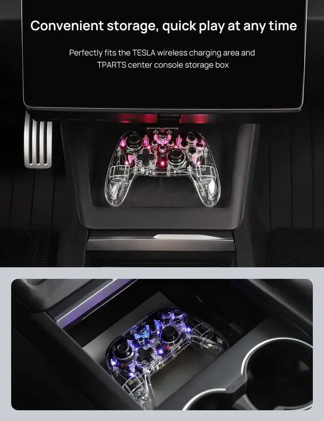 Alt view image 5 of 7 - Wireless Game Controller for Tesla Model 3/Y/S/X, Multi-Device Crystal Clear Controller with 7-Colors LED Mode Special Programmed and Design For Tesla/Switch/STEAM Deck/PC(1 pc)