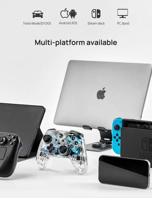 Alt view image 6 of 7 - Wireless Game Controller for Tesla Model 3/Y/S/X, Multi-Device Crystal Clear Controller with 7-Colors LED Mode Special Programmed and Design For Tesla/Switch/STEAM Deck/PC(1 pc)
