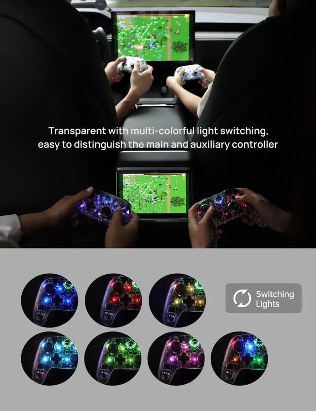 Alt view image 4 of 7 - Wireless Game Controller for Tesla Model 3/Y/S/X, Multi-Device Crystal Clear Controller with 7-Colors LED Mode Special Programmed and Design For Tesla/Switch/STEAM Deck/PC(1 pc)