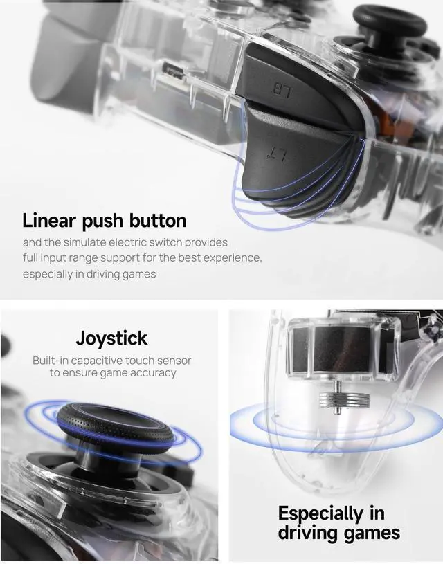 Alt view image 7 of 7 - Wireless Game Controller for Tesla Model 3/Y/S/X, Multi-Device Crystal Clear Controller with 7-Colors LED Mode Special Programmed and Design For Tesla/Switch/STEAM Deck/PC(1 pc)