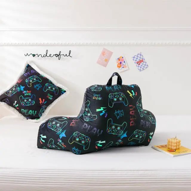 Alt view image 2 of 7 - Kids Back Resting Pillow for Gaming Reading and Watching TV Bed Rest Wedge Backrest Pillow with Arms Back Support for Sitting Up in Bed Cushion Incline Rest Sleeping Pillow (Black-Gamer)