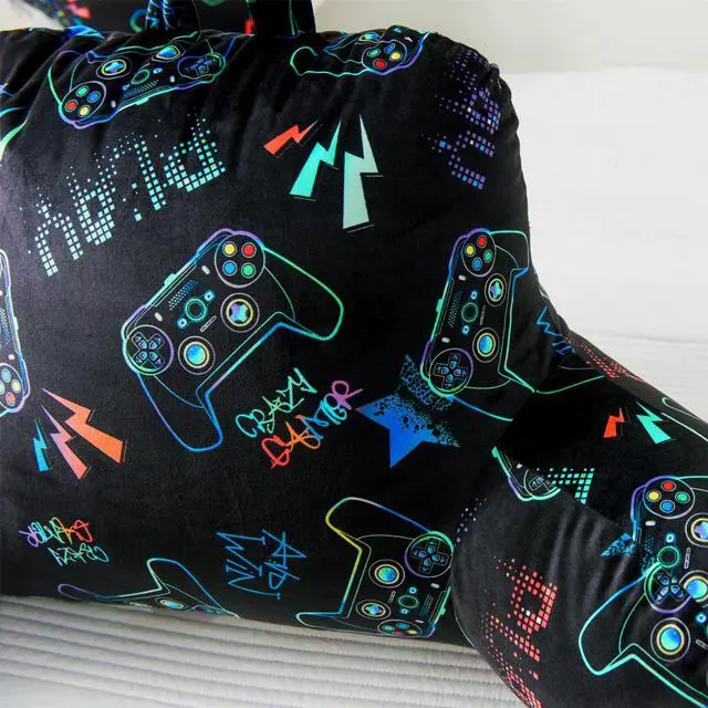 Alt view image 6 of 7 - Kids Back Resting Pillow for Gaming Reading and Watching TV Bed Rest Wedge Backrest Pillow with Arms Back Support for Sitting Up in Bed Cushion Incline Rest Sleeping Pillow (Black-Gamer)
