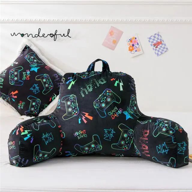 Main image of Video Game Controller Printed Reading Pillow Bed Wedge Backrest with Arms, Couch TV Relax Bed Rest Pillow Back Support Cushion for Kids Teens Boys Girls,Multi Game