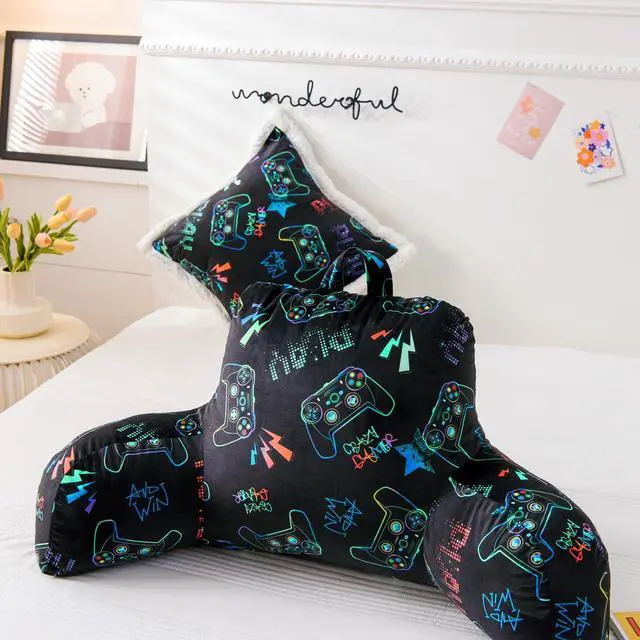 Alt view image 2 of 7 - Video Game Controller Printed Reading Pillow Bed Wedge Backrest with Arms, Couch TV Relax Bed Rest Pillow Back Support Cushion for Kids Teens Boys Girls,Multi Game