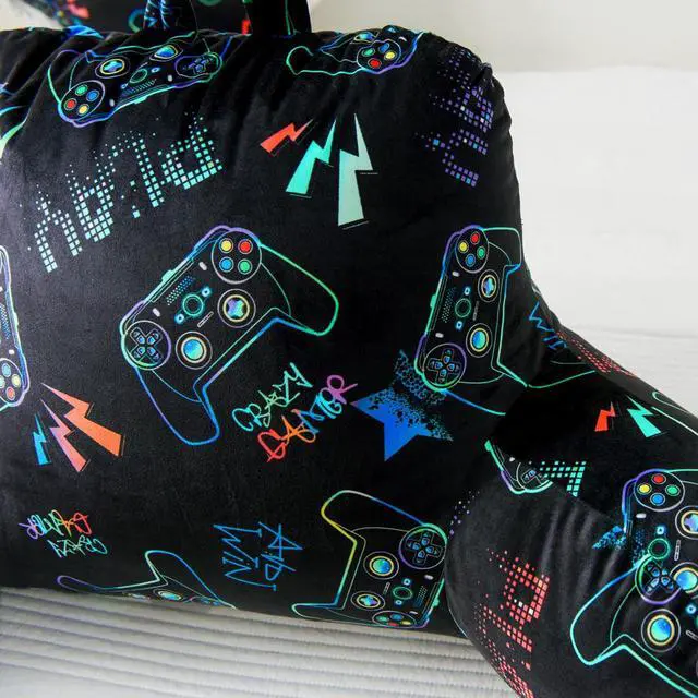 Alt view image 5 of 7 - Video Game Controller Printed Reading Pillow Bed Wedge Backrest with Arms, Couch TV Relax Bed Rest Pillow Back Support Cushion for Kids Teens Boys Girls,Multi Game