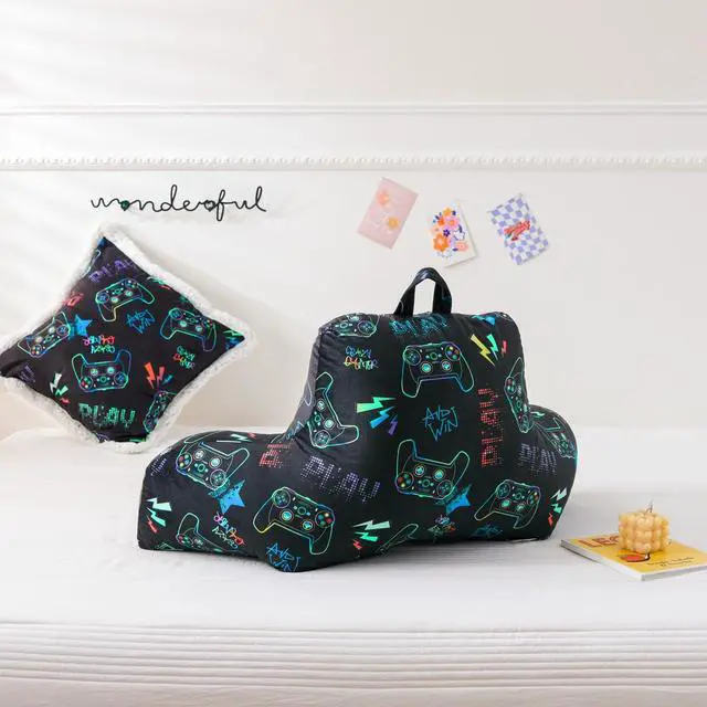 Alt view image 3 of 7 - Video Game Controller Printed Reading Pillow Bed Wedge Backrest with Arms, Couch TV Relax Bed Rest Pillow Back Support Cushion for Kids Teens Boys Girls,Multi Game