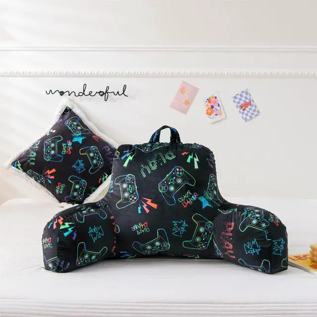 Main image of Kids Back Resting Pillow for Gaming Reading and Watching TV Bed Rest Wedge Backrest Pillow with Arms Back Support for Sitting Up in Bed Cushion Incline Rest Sleeping Pillow (Black-Gamer)