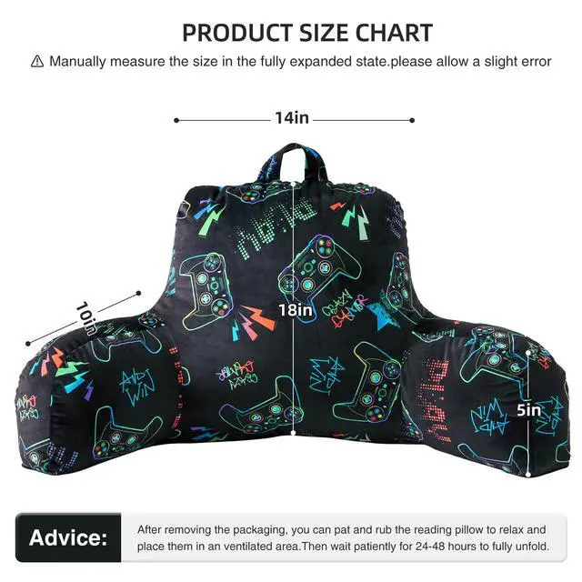 Alt view image 3 of 7 - Kids Back Resting Pillow for Gaming Reading and Watching TV Bed Rest Wedge Backrest Pillow with Arms Back Support for Sitting Up in Bed Cushion Incline Rest Sleeping Pillow (Black-Gamer)