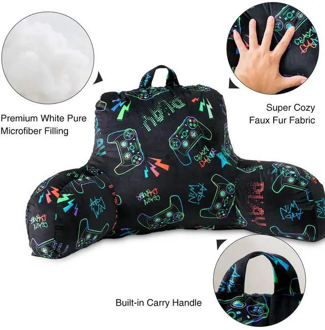 Alt view image 4 of 7 - Kids Back Resting Pillow for Gaming Reading and Watching TV Bed Rest Wedge Backrest Pillow with Arms Back Support for Sitting Up in Bed Cushion Incline Rest Sleeping Pillow (Black-Gamer)
