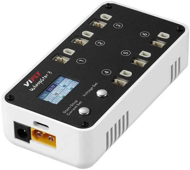 Main image of WhoopStor V3 6 Ports 1S LiPo Battery Storage Charger and Discharger with LCD Display Tiny Whoop Charger with PH2.0 and BT2.0 Connectors