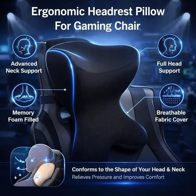 Alt view image 2 of 7 - Car Neck Pillow for Driving Seat Car headrest Pillow/Gaming Chair Pillow with Adjustable Strap Removable Cover Ergonomic Design Neck Support Pillow for auto, Office Chair, Gaming Chair(Black)