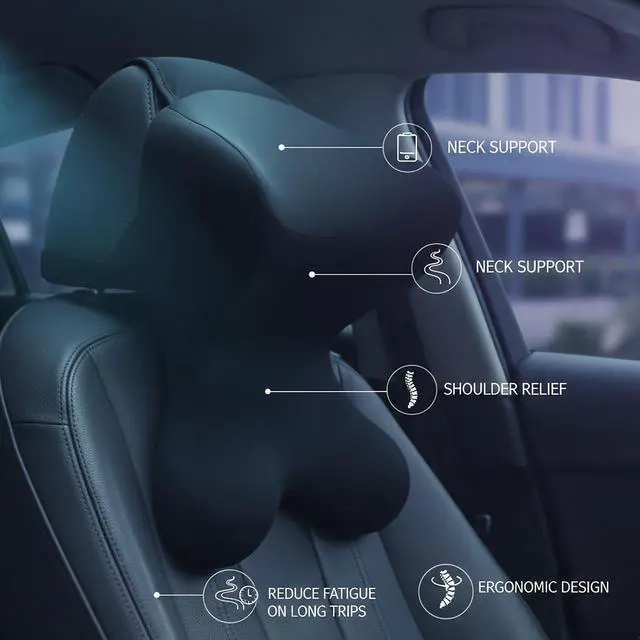 Alt view image 4 of 7 - Car Neck Pillow for Driving Seat Car headrest Pillow/Gaming Chair Pillow with Adjustable Strap Removable Cover Ergonomic Design Neck Support Pillow for auto, Office Chair, Gaming Chair(Black)
