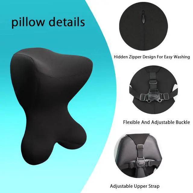 Alt view image 7 of 7 - Car Neck Pillow for Driving Seat Car headrest Pillow/Gaming Chair Pillow with Adjustable Strap Removable Cover Ergonomic Design Neck Support Pillow for auto, Office Chair, Gaming Chair(Black)