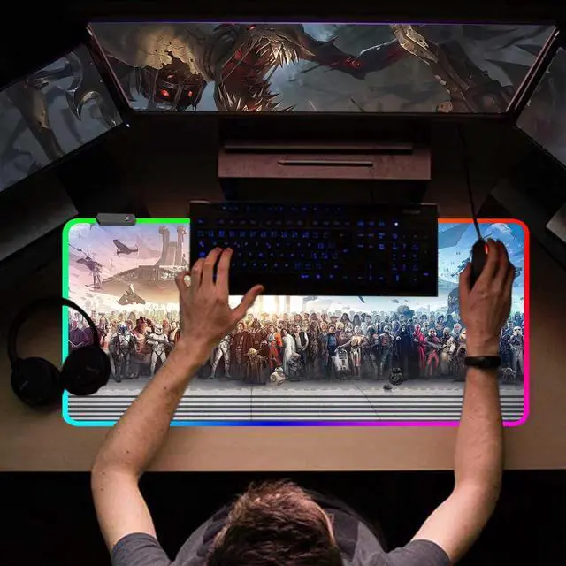 Alt view image 3 of 7 - XXL Large Gaming RGB Mouse Pad The Chosen One Custom Desk Pad,Mousepad with Anti-Slip Rubber Base,Stitched Frame Mouse Mat,Portable Desk Mat for Computer Keyboard Mice Laptop & PC,31.5X15.7 Inch