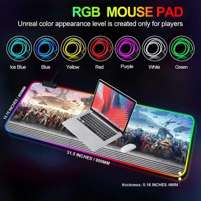 Alt view image 7 of 7 - XXL Large Gaming RGB Mouse Pad The Chosen One Custom Desk Pad,Mousepad with Anti-Slip Rubber Base,Stitched Frame Mouse Mat,Portable Desk Mat for Computer Keyboard Mice Laptop & PC,31.5X15.7 Inch