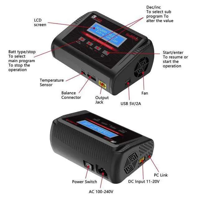 Alt view image 7 of 7 - LiPo Battery Charger, 150W 10A AC/DC RC Balance Charger for 1-6S LiPo/LiHV/Li-ion/Life, NiMH NiCd (1-15S) Pb, Fast Charging for RC Car, Drone, Airplane, Helicopter