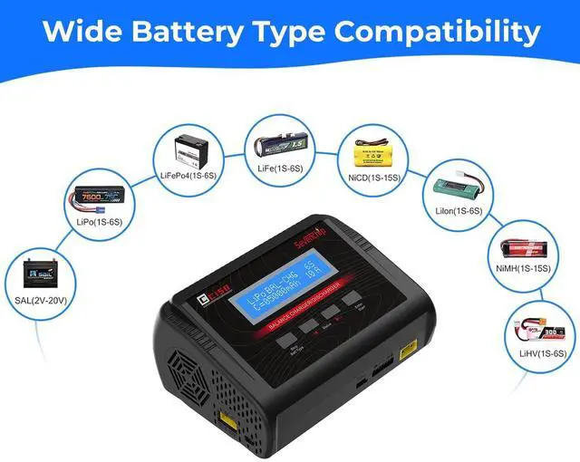 Alt view image 2 of 7 - LiPo Battery Charger, 150W 10A AC/DC RC Balance Charger for 1-6S LiPo/LiHV/Li-ion/Life, NiMH NiCd (1-15S) Pb, Fast Charging for RC Car, Drone, Airplane, Helicopter
