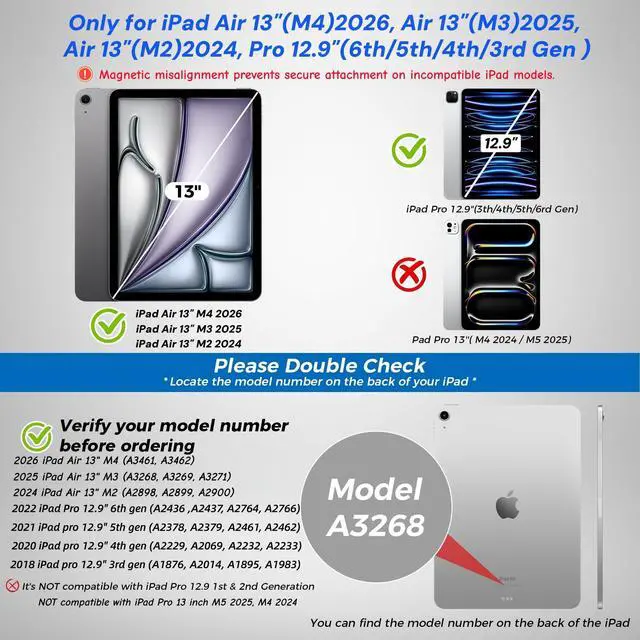 Alt view image 2 of 7 - Keyboard Case for iPad Air 13 inch (M4/M3/M2, 2026/2025/2024) & iPad Pro 12.9" (3rd, 4th, 5th, 6th Generation) - Ultra Slim Bluetooth Magnetic Smart Keyboard Folio with Two Viewing Angles