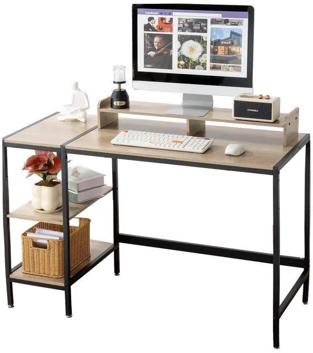 Main image of 47-inch Computer Desk with Storage Shelf - Gray Ideal Gaming Desk for Bedrooms, Small Spaces, and Home Offices Modern Writing Desk for PCs.