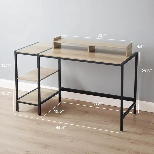 Alt view image 2 of 7 - 47-inch Computer Desk with Storage Shelf - Gray Ideal Gaming Desk for Bedrooms, Small Spaces, and Home Offices Modern Writing Desk for PCs.