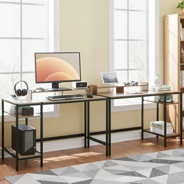 Alt view image 3 of 7 - 47-inch Computer Desk with Storage Shelf - Gray Ideal Gaming Desk for Bedrooms, Small Spaces, and Home Offices Modern Writing Desk for PCs.