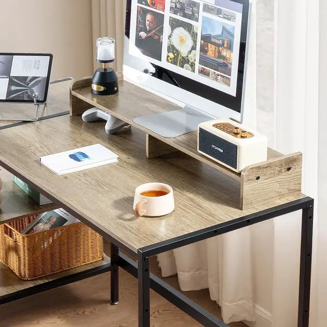 Alt view image 6 of 7 - 47-inch Computer Desk with Storage Shelf - Gray Ideal Gaming Desk for Bedrooms, Small Spaces, and Home Offices Modern Writing Desk for PCs.