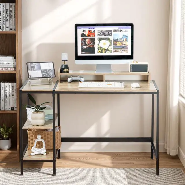 Alt view image 7 of 7 - 47-inch Computer Desk with Storage Shelf - Gray Ideal Gaming Desk for Bedrooms, Small Spaces, and Home Offices Modern Writing Desk for PCs.