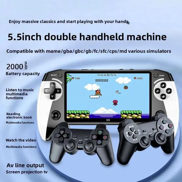 Alt view image 3 of 7 - X9 Retro Handheld Game Console-Handheld Game Console with HD 5.5-inch IPS Screen Classic Video Games Supports TV Connection,10+ Emulators & 5-Hour Battery Life