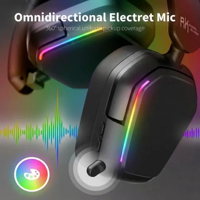 Alt view image 5 of 7 - HG101 Wireless Gaming Headset, 7.1 Surround Sound, Stereo Wired Headphones with Retractable Mic, Bluetooth 5.3, RGB, Memory Foam Ear Pads, Works with PC, PS4, PS5, Switch, Black